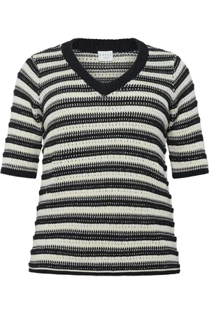 Kaffe Stickade tröjor & koftor, Dam, L, Randig Pullover Tröja V-Hals Stil