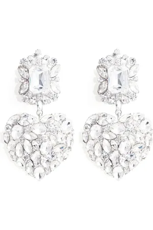 Self-Portrait Accessoarer, Dam, ONE Size, Silver Crystal Heart Tiered Earrings