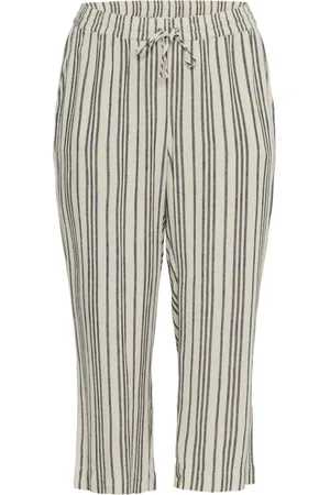 Kaffe Byxor, Dam, 6Xl, Randiga Cropped Byxor Moonstruck/Svart