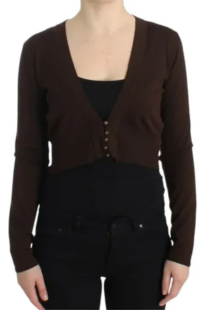 Roberto Cavalli Stickade tröjor & koftor, Dam, S, Brun Ull Cropped Kofta