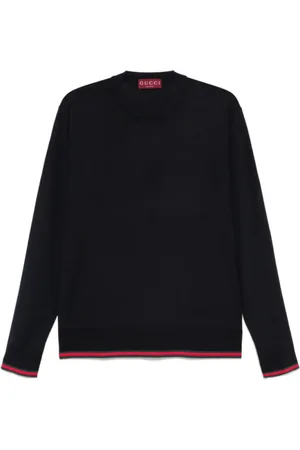 Gucci Stickade tröjor & koftor, Herr, M, Midnight Ulltröja med Web Trim