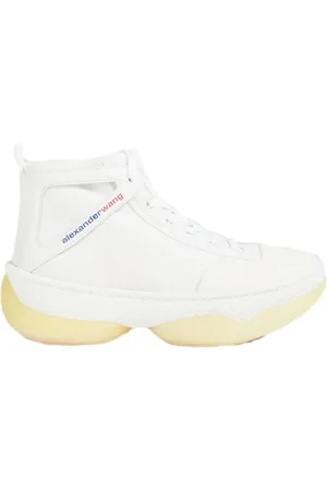 Alexander Wang Skor, Dam, 40 EU, Läder, Logo Mid-Top Vita Sneakers