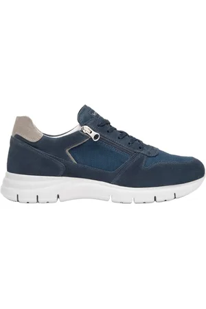 Nero Giardini Skor, Herr, 41 EU, Läder, Blå Sneakers med Dragkedja