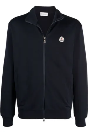 Moncler Sweatshirts & Hoodies, Herr, M, Bomull, Logo-Patch Zip-Up Sweatshirt