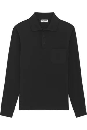 Saint Laurent Topp, Herr, L, Bomull, Svart Pikétröja med Patchficka