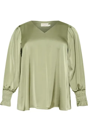Kaffe Blusar & Skjortor , Dam, 4Xl, Polyester, Elegant V-ringad Smock Manschett Blus