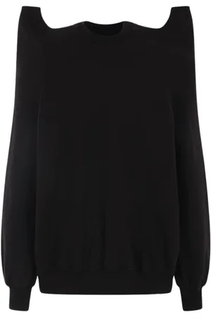 Rick Owens Stickade tröjor & koftor, Herr, M, Bomull, Svart Oversized Tröja med Utskurna Detaljer