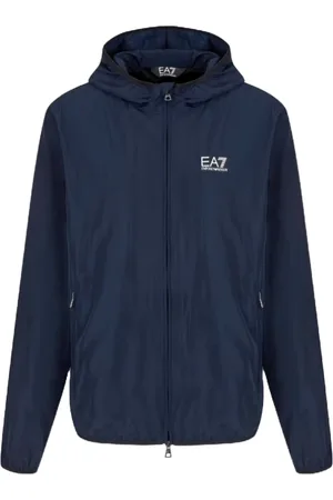 EA7 Jacka, Herr, L, Polyester, Blå Huva Jacka med Dragkedjefickor
