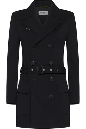 Saint Laurent Kappa, Dam, S, Svart dubbelknäppt jacka i ullmix
