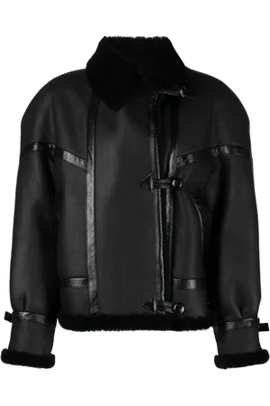 Saint Laurent Jacka, Dam, S, Läder, Shearlingfodrad läderflygarjacka