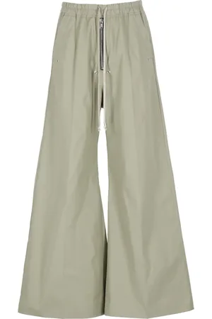 Rick Owens Byxor, Herr, L, Bomull, Gröna bomullsbyxor med elastisk midja och dragsko