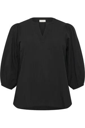 Kaffe Blusar & Skjortor , Dam, 6Xl, Bomull, Svart Djup Blus med ¾ Ärmar