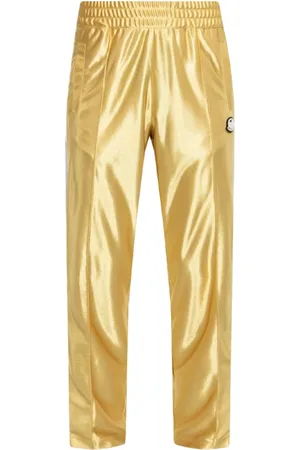 Moncler Byxor, Herr, M, Polyester, Glänsande gula sweatpants med logotypemblem
