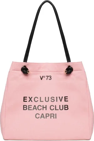V°73 Väska, Dam, ONE Size, Rosa canvas shoppingväska med tryck