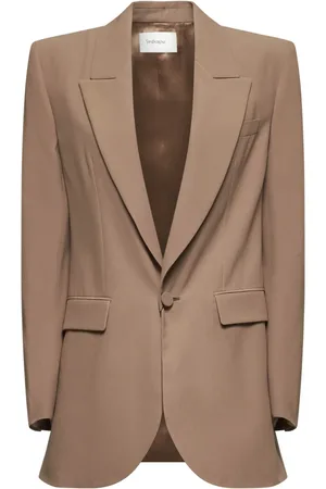 Saint Laurent Jacka, Dam, S, Beige Silk Kavaj med Spetsiga Slag