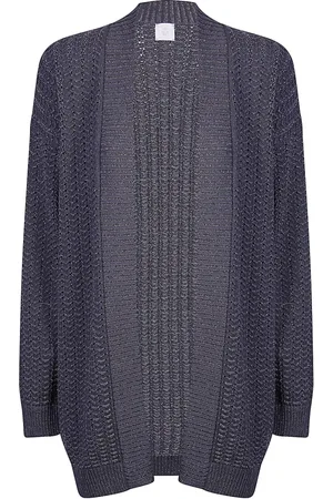 ELEVENTY Stickade tröjor & koftor, Dam, L, Bomull, Lång Cardigan med Lurex Garn