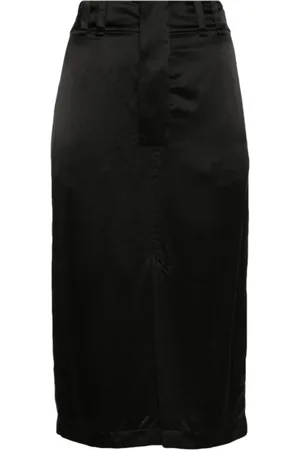 Saint Laurent Kjol, Dam, L, Svart Sidenkjol i Midi-längd med Slits