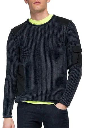 Replay Stickade tröjor & koftor, Herr, S, Svart Crewneck Tröja med Fickor