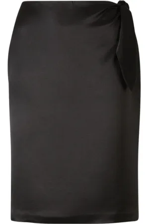 Saint Laurent Kjol, Dam, L, Rak, figursydd midikjol med knytband i midjan