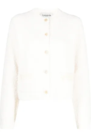 Lanvin Stickade tröjor & koftor, Dam, M, Bomull, Texturerad kofta i benvitt