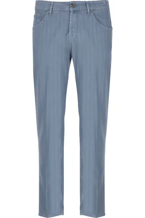 Jacob Cohen Byxor, Herr, W32, Bomull, Blå Bomullsjeans med Logopatch