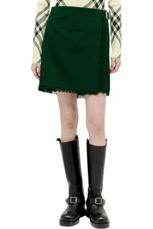 Burberry Kjol, Dam, 3Xs, Texturerad ullkilt med fransdetaljer