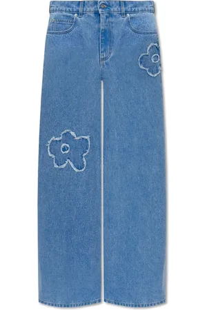 Marni Jeans, Dam, XS, Bomull, Vida jeans med vida ben och patchdetaljer
