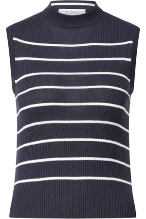 Max Mara Stickade tröjor & koftor, Dam, L, Elegant Ribbad Tröja med Hög Hals