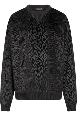 Roberto Cavalli Sweatshirts & Hoodies, Herr, XL, Bomull, Tröja i ull med djurmönster
