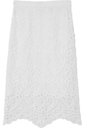 Burberry Kjol, Dam, 2Xs, Bomull, Vit Macramé-Spets Pencilkjol
