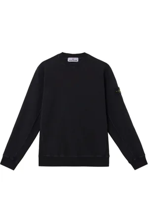Stone Island Sweatshirts & Hoodies, Herr, M, Bomull, Svart Ribbstickad Tröja med Emblem