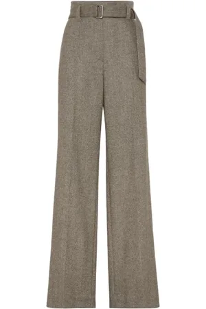 Brunello Cucinelli Byxor, Dam, M, Corset Loose Techno Wool Chevron Byxor