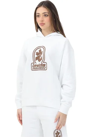 Dsquared2 Sweatshirts & Hoodies, Dam, S, Bomull, Vit Hoodie med Logotryck