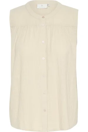 Kaffe Blusar & Skjortor , Dam, 3Xl, Bomull, Fjädergrå Topblus med Rynkdetalj