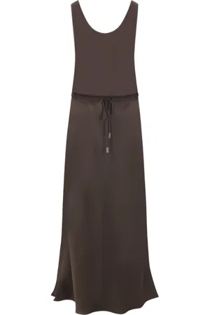 Brunello Cucinelli Klänning, Dam, M, Brun Klänning i Satin utan Ärmar