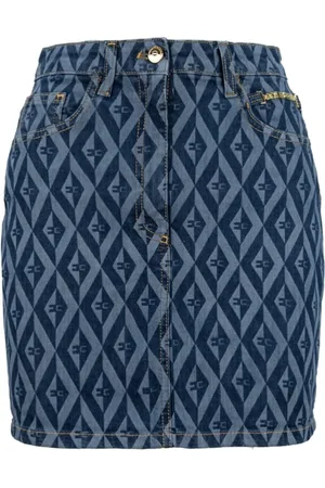 Elisabetta Franchi Kjol, Dam, M, Denim, Logodetaljerad denimkjol med fickor