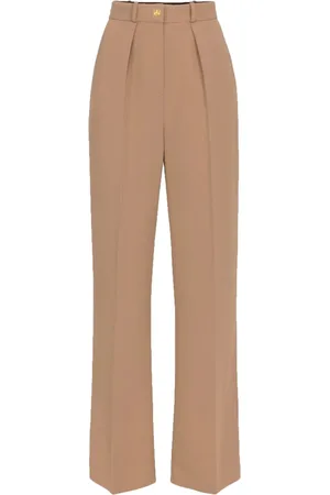 Elisabetta Franchi Byxor, Dam, L, Polyester, Bruna crêpe-byxor med raka ben och gyllene nit