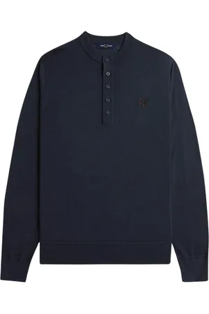 Fred Perry Stickade tröjor & koftor, Herr, L, Långärmad Henley Stickad Pikétröja