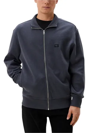Calvin Klein Stickade tröjor & koftor, Herr, 2Xl, Bomull, Grå Bomull Zip-Up Cardigan med Fickor