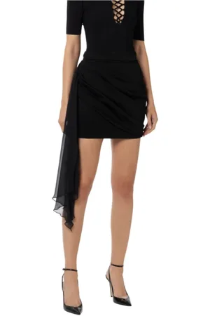 Elisabetta Franchi Kjol, Dam, S, Svart Satin Mini Kjol Draperad