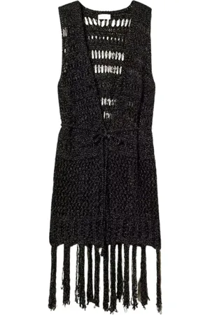 Twin-Set Jacka, Dam, ONE Size, Polyester, Svarta Jackor med Fransar och Bälte