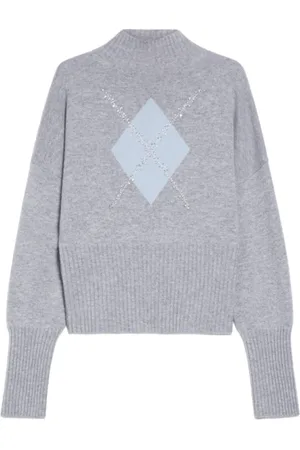 Max Mara Stickade tröjor & koftor, Dam, L, Kashmir, Kashmirtröja med diamantmönster