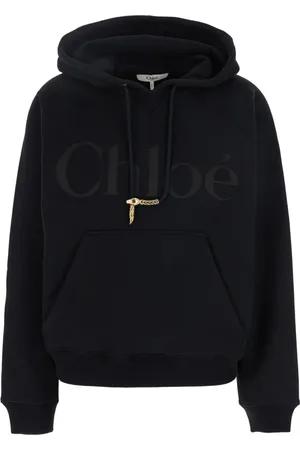 Chloé Sweatshirts & Hoodies, Dam, XS, Bomull, Svart Logotyp Hoodie med Metallhänge