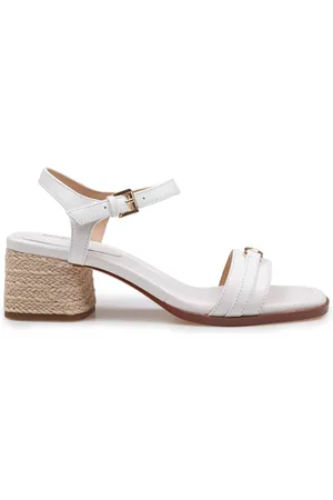 Michael Kors Skor, Dam, 38 1/2 EU, Läder, Vit lädersandal med juteklack