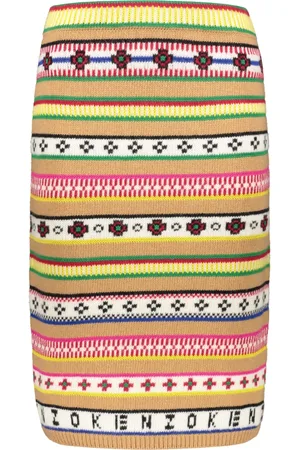 Kenzo Kjol, Dam, S, Bomull, Räfflad Stickad Kjol med Jacquard-logotyp