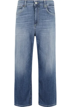 Dondup Jeans, Dam, W27, Denim, Blå Stretch Denim Cropped Wide Leg Jeans