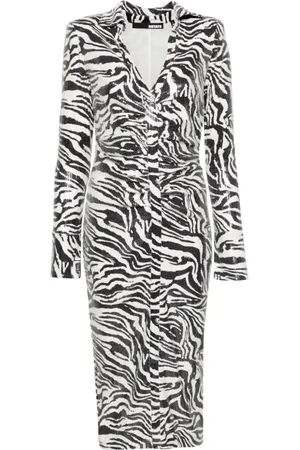 ROTATE Klänning, Dam, S, Polyester, Zebra Print Sequins Midi Skjortklänning
