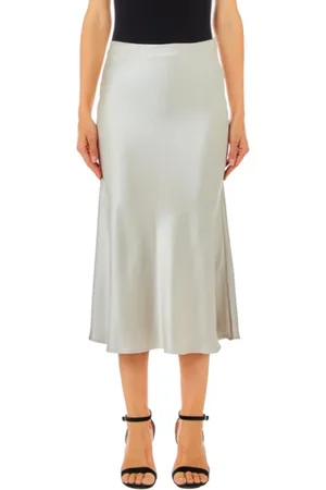 Liu Jo Kjol, Dam, M, Polyester, Utsvängd kjol, grå, glansig finish, midi