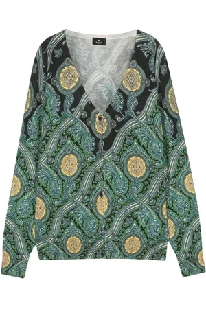 Etro Stickade tröjor & koftor, Dam, M, Kashmir, Silk Cashmere Tröja Lång Ärm V-ringad