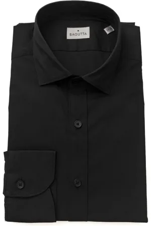 BAGUTTA Skjorta, Herr, L, Bomull, Slim-Fit Svart Skjorta med Fransk Krage